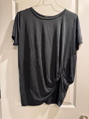JODIFL Black Short-Sleeve Knot-Front Tee